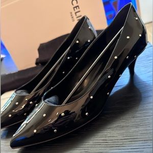 Celine Sharp Pump in Patent Calfskin, studs